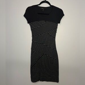 BCBGMaxAzria Black with White Stripe Geometric Bodycon Midi Dress